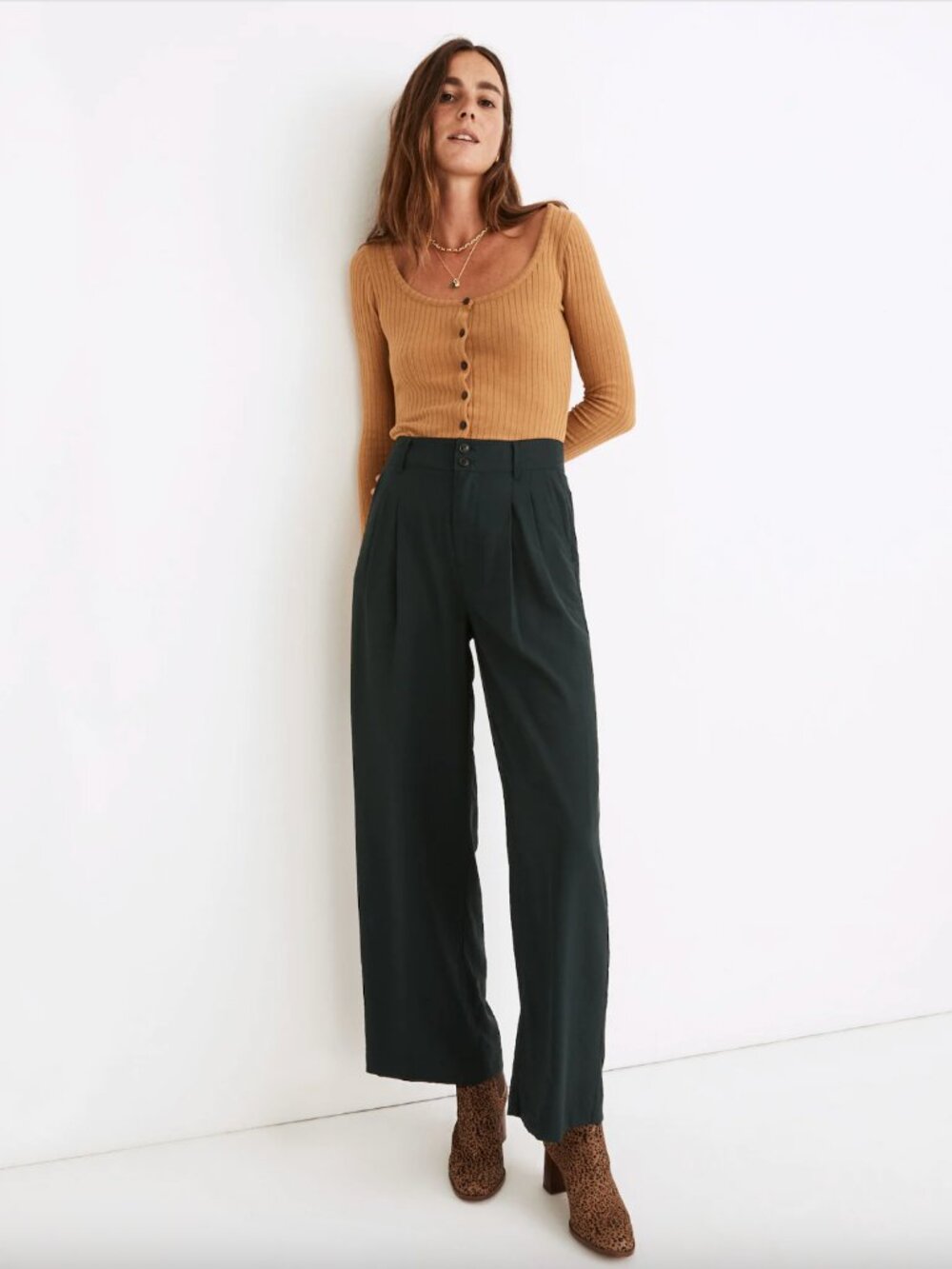 Madewell Drapey Pleated Dark Green Wide-Leg Pants Size 2